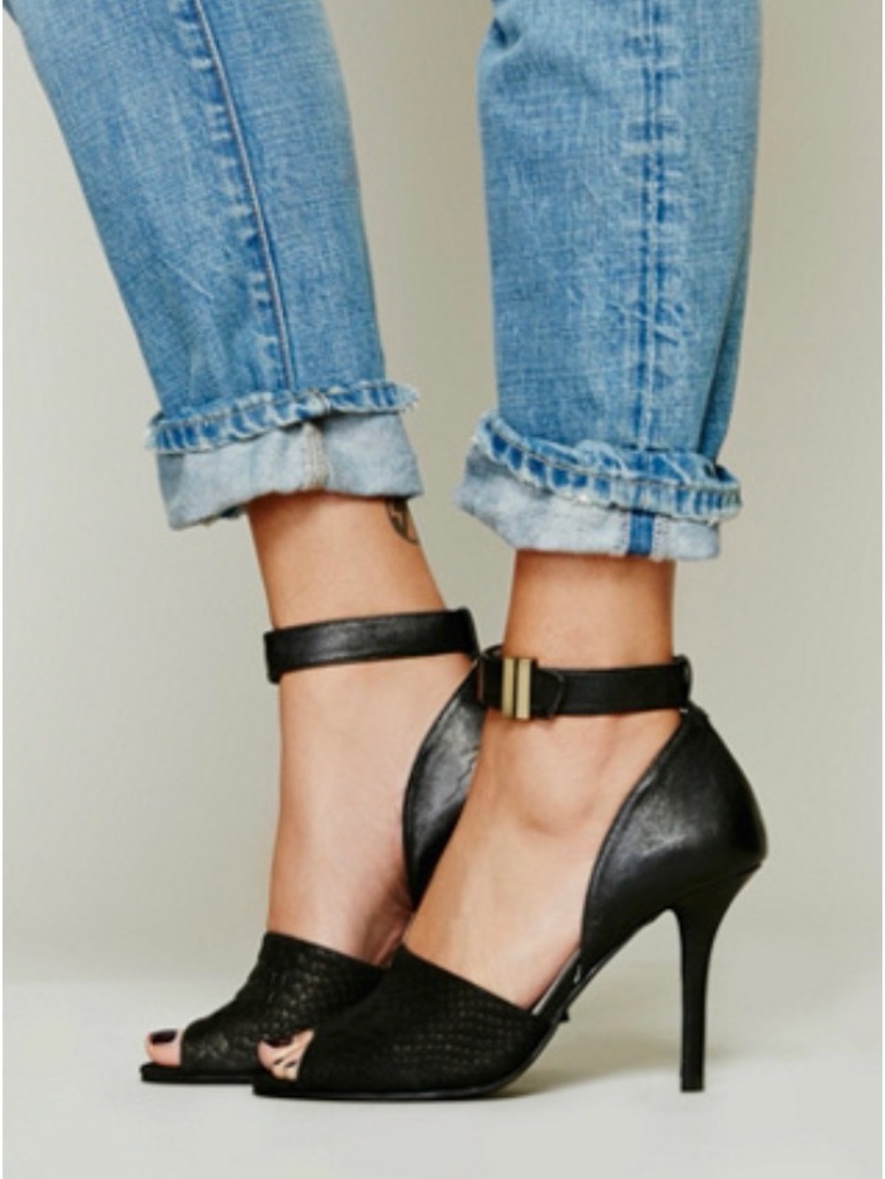 Rumor Heel Black Leather/Python pumps